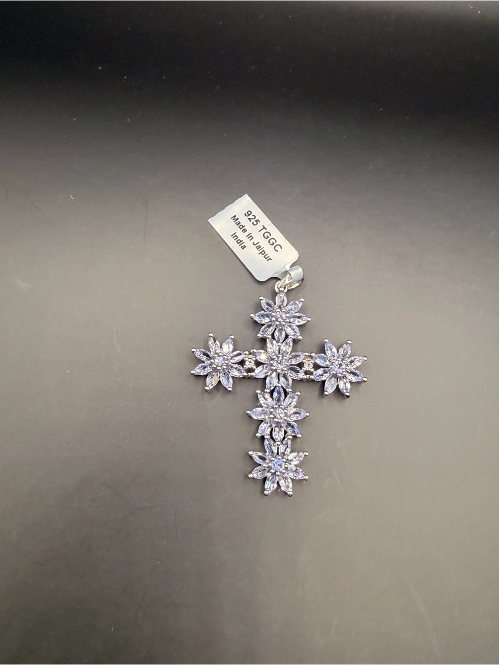 925 Sterling Silver Tanzanite Cross Pendant.